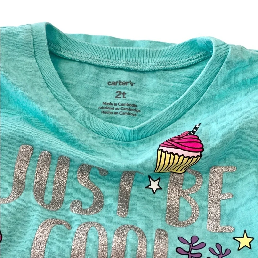 ⚡️4/$20⚡️Carter’s Winter Holiday Turquoise Kids Long Sleeve Graphic Tee Girl 2T